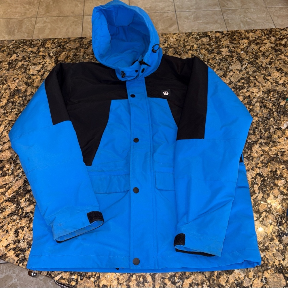 Zara Parka Blue & Black‎ Hooded Winter Jacket Size Large